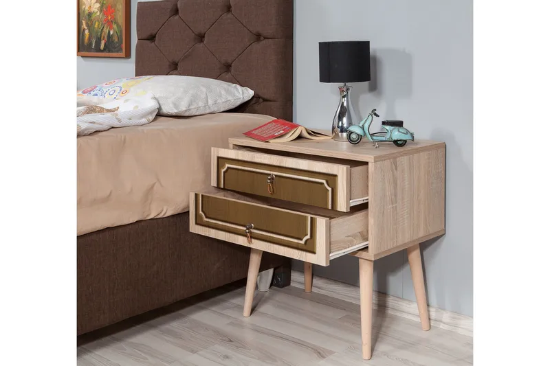 Brokind Sängbord 60 cm med Förvaring 2 Lådor Dekor - Natur/Brun - Möbler - Sovrum - Sängbord