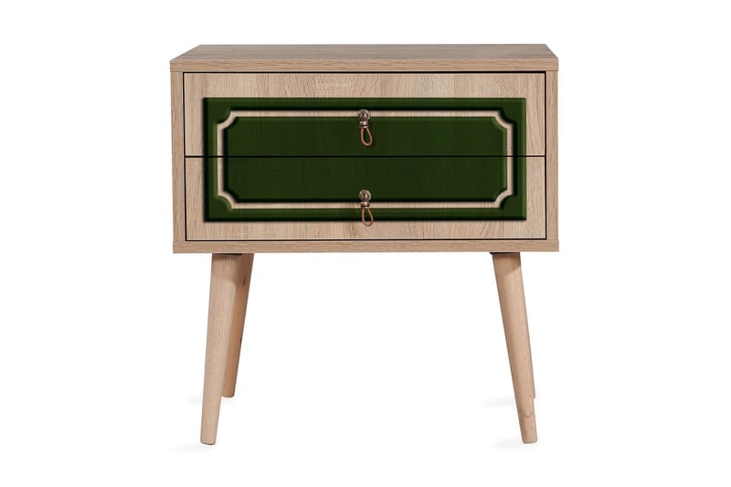 Brokind Sängbord 60 cm med Förvaring 2 Lådor Dekor - Natur/Grön - Möbler - Sovrum - Sängbord