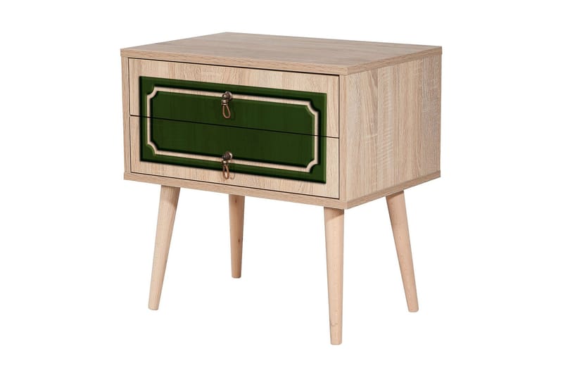 Brokind Sängbord 60 cm med Förvaring 2 Lådor Dekor - Natur/Grön - Möbler - Sovrum - Sängbord