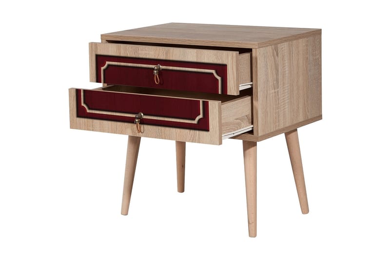 Brokind Sängbord 60 cm med Förvaring 2 Lådor Dekor - Natur/Röd - Möbler - Sovrum - Sängbord