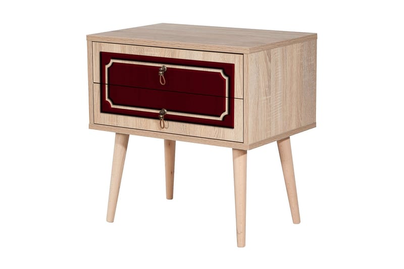 Brokind Sängbord 60 cm med Förvaring 2 Lådor Dekor - Natur/Röd - Möbler - Sovrum - Sängbord