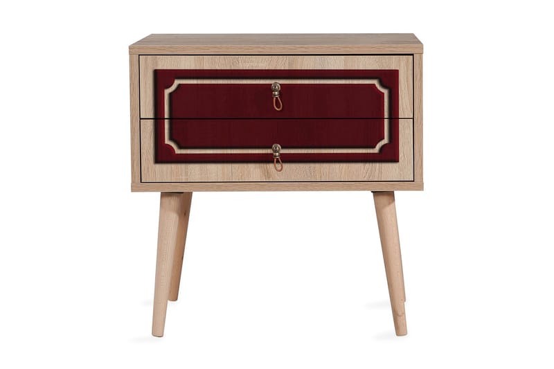 Brokind Sängbord 60 cm med Förvaring 2 Lådor Dekor - Natur/Röd - Möbler - Sovrum - Sängbord