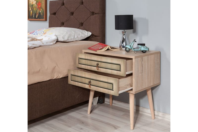 Brokind Sängbord 60 cm med Förvaring 2 Lådor - Natur/Brun - Möbler - Sovrum - Sängbord