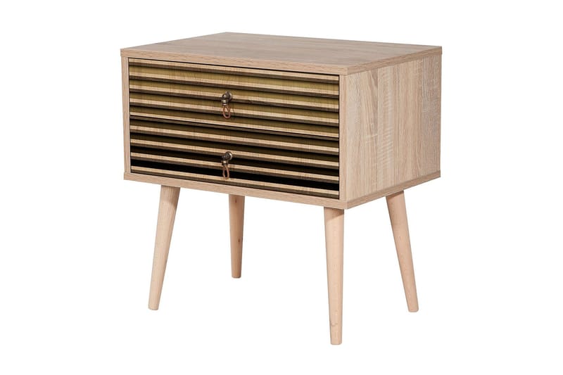 Brokind Sängbord 60 cm med Förvaring 2 Lådor Ränder - Natur - Möbler - Sovrum - Sängbord
