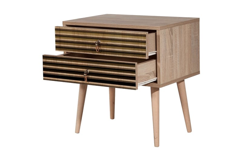 Brokind Sängbord 60 cm med Förvaring 2 Lådor Ränder - Natur - Möbler - Sovrum - Sängbord
