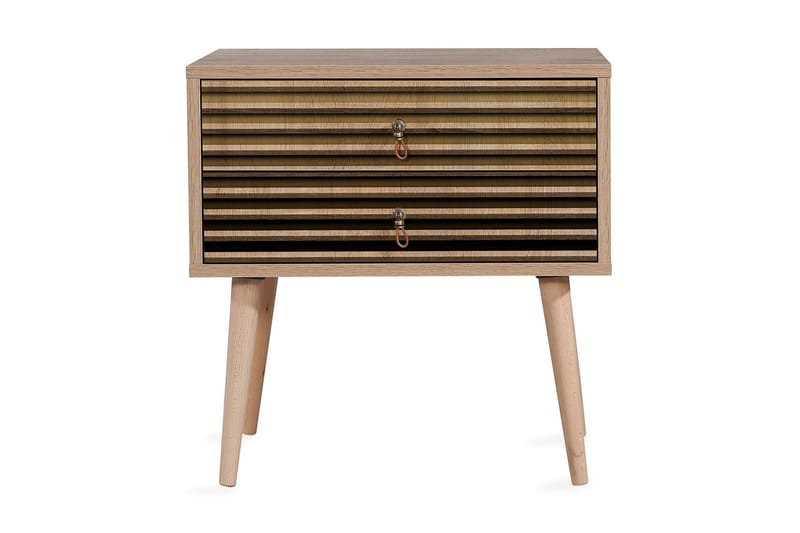 Brokind Sängbord 60 cm med Förvaring 2 Lådor Ränder - Natur - Möbler - Sovrum - Sängbord