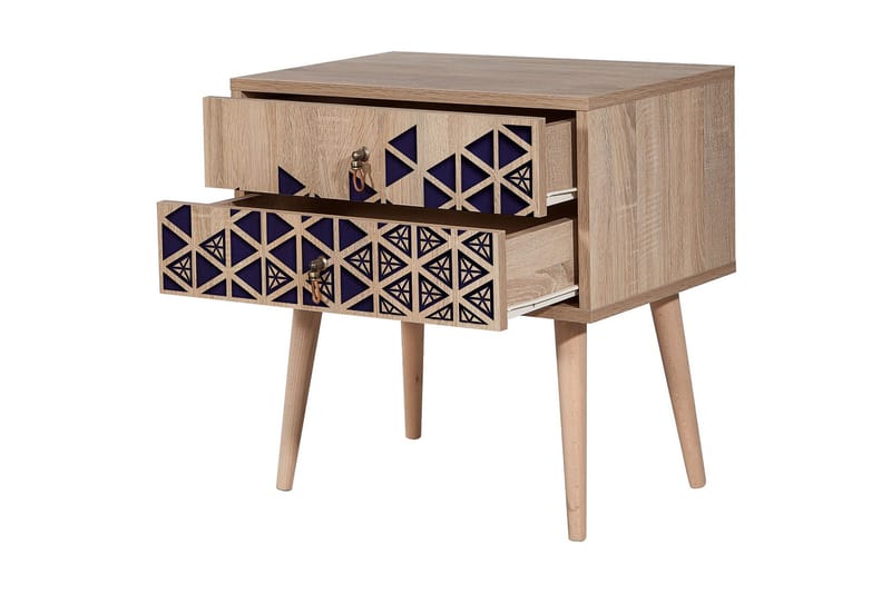 Brokind Sängbord 60 cm med Förvaring 2 Lådor Trianglar - Natur/Blå - Möbler - Sovrum - Sängbord