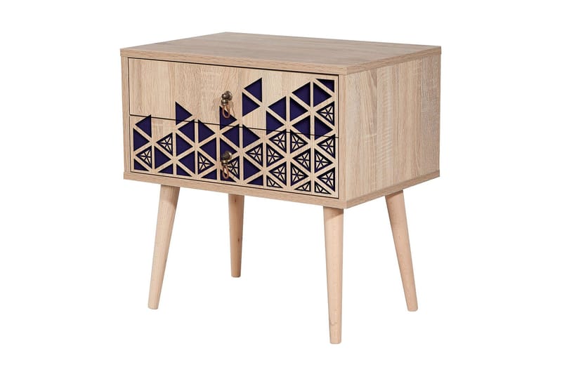 Brokind Sängbord 60 cm med Förvaring 2 Lådor Trianglar - Natur/Blå - Möbler - Sovrum - Sängbord