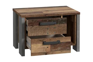 Cadle Sängbord 62 cm i Trä med Valnötsutseende, Förvaring med 2 Lådor och Hylla - Brun/Grå - Möbler - Sovrum - Sängbord