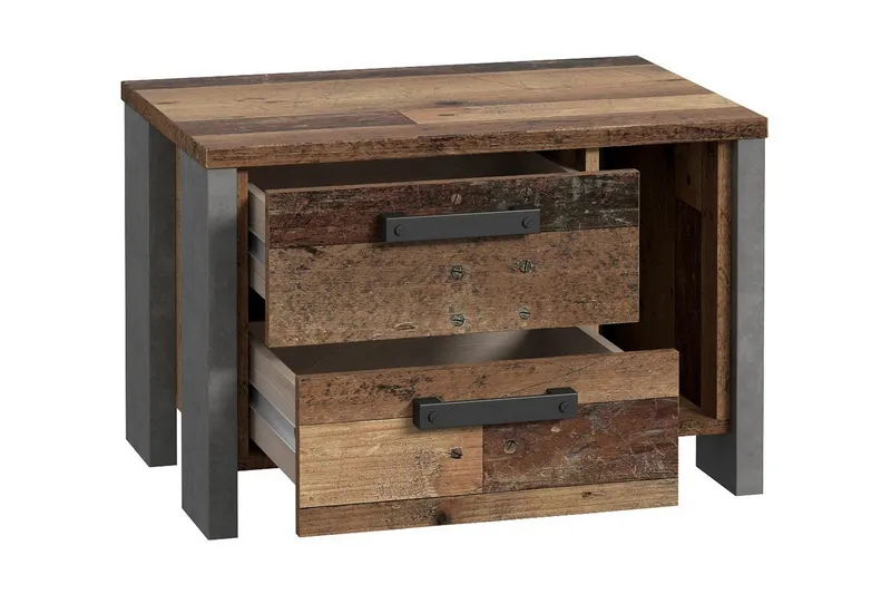 Cadle Sängbord 62 cm i Trä med Valnötsutseende, Förvaring med 2 Lådor och Hylla - Brun/Grå - Möbler - Sovrum - Sängbord