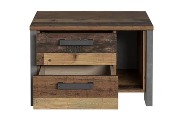 Cadle Sängbord 62 cm i Trä med Valnötsutseende, Förvaring med 2 Lådor och Hylla - Brun/Grå - Möbler - Sovrum - Sängbord