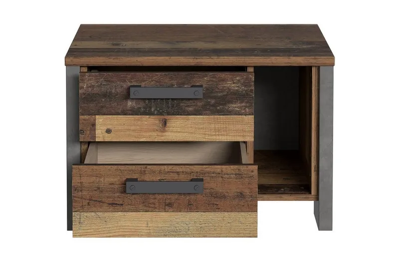 Cadle Sängbord 62 cm med Förvaring 2 Lådor + Hylla - Brun/Grå - Möbler - Sovrum - Sängbord