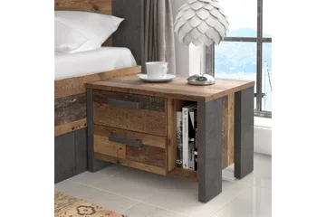 Cadle Sängbord 62 cm med Förvaring 2 Lådor + Hylla - Brun/Grå - Möbler - Sovrum - Sängbord