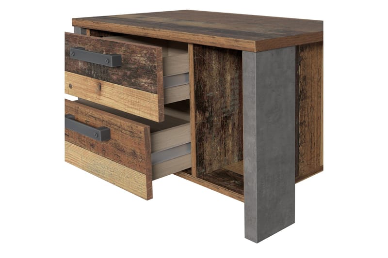 Cadle Sängbord 62 cm med Förvaring 2 Lådor + Hylla - Brun/Grå - Möbler - Sovrum - Sängbord