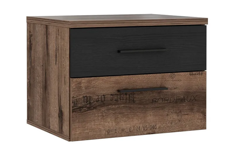 Cannop Sängbord 52 cm med Förvaring 2 Lådor - Brun/Svart - Möbler - Sovrum - Sängbord