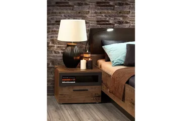 Cannop Sängbord 52 cm med Förvaring Låda + Hylla - Brun/Svart - Möbler - Sovrum - Sängbord