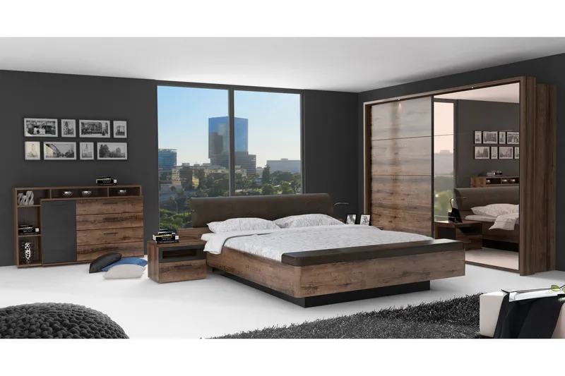 Cannop Sängbord 52 cm med Förvaring Låda + Hylla - Brun/Svart - Möbler - Sovrum - Sängbord