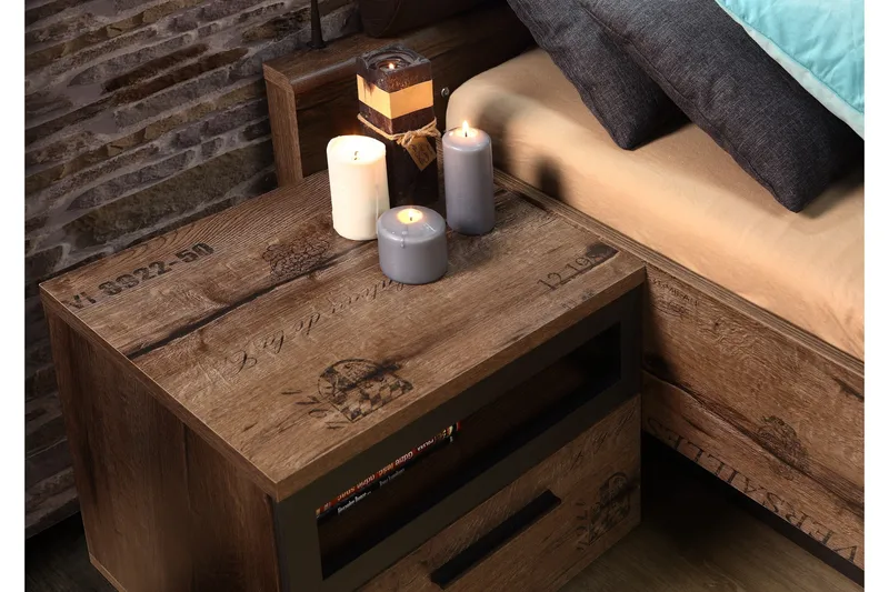 Cannop Sängbord 52 cm med Förvaring Låda + Hylla - Brun/Svart - Möbler - Sovrum - Sängbord