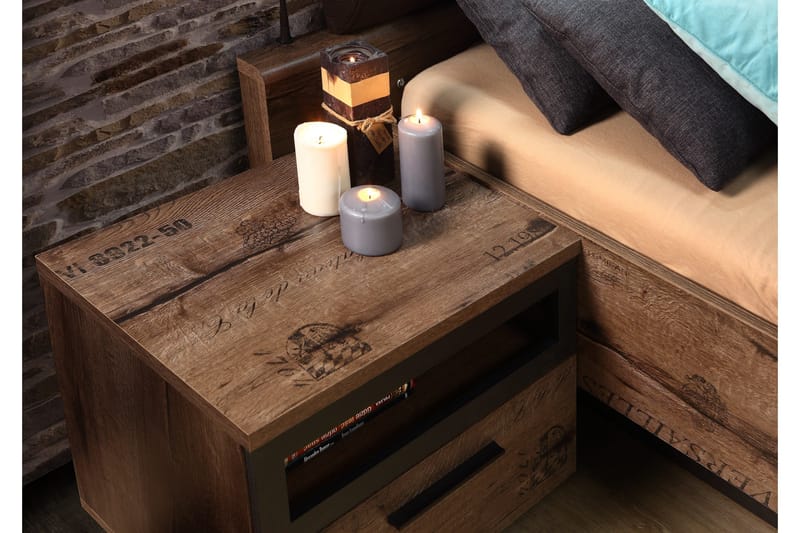 Cannop Sängbord 52 cm med Förvaring Låda + Hylla - Brun/Svart - Möbler - Sovrum - Sängbord