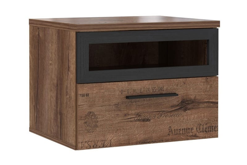 Cannop Sängbord 52 cm med Förvaring Låda + Hylla - Brun/Svart - Möbler - Sovrum - Sängbord