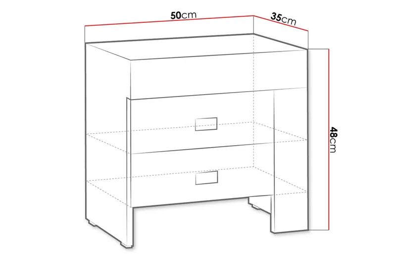 Cezara Sängbord 50 cm Vänster med Förvaring 2 Lådor Bedly Ek - Möbler - Sovrum - Sängbord