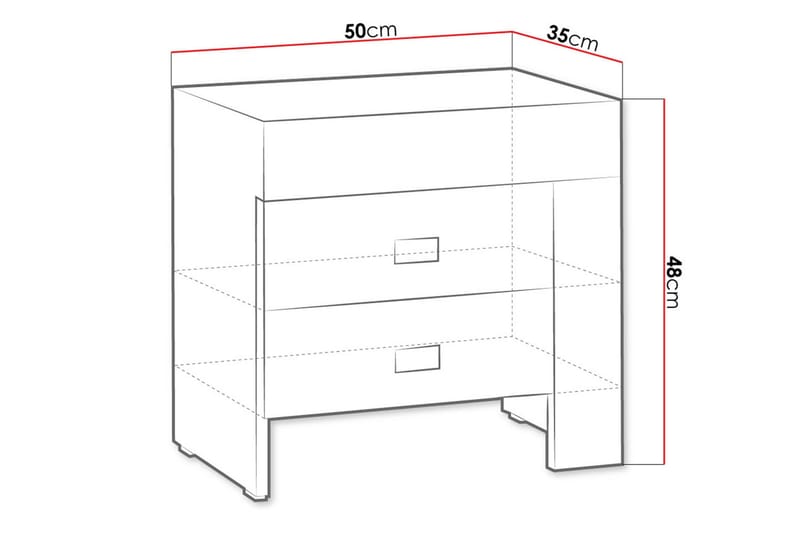 Cezara Sängbord 50 cm Vänster med Förvaring 2 Lådor Bedly Ek - Möbler - Sovrum - Sängbord