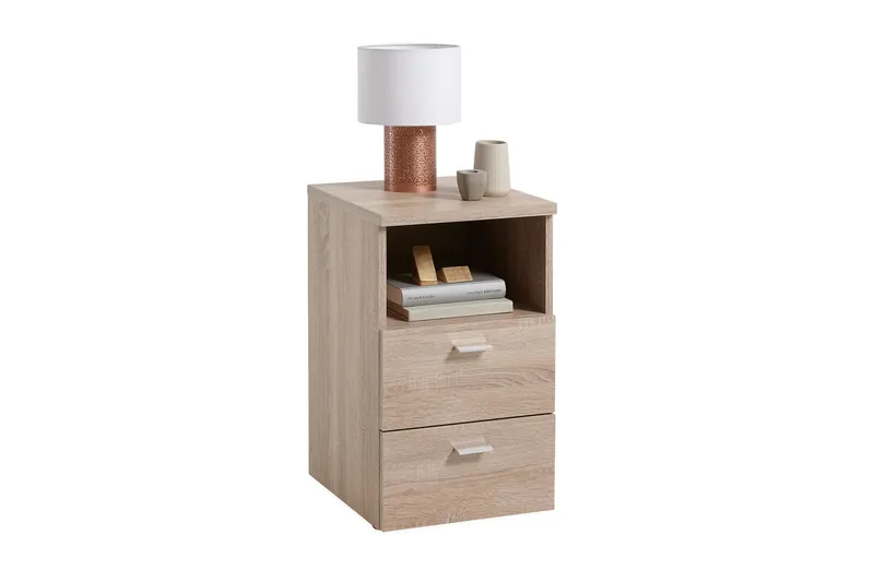 Colima Sängbord 35 cm med Förvaring 2 Lådor + Hylla - Grå/Beige - Möbler - Sovrum - Sängbord