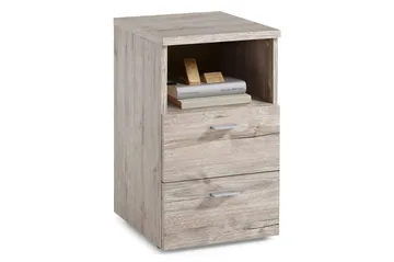 Colima Sängbord 35 cm med Förvaring 2 Lådor + Hylla - Grå/Natur - Möbler - Sovrum - Sängbord