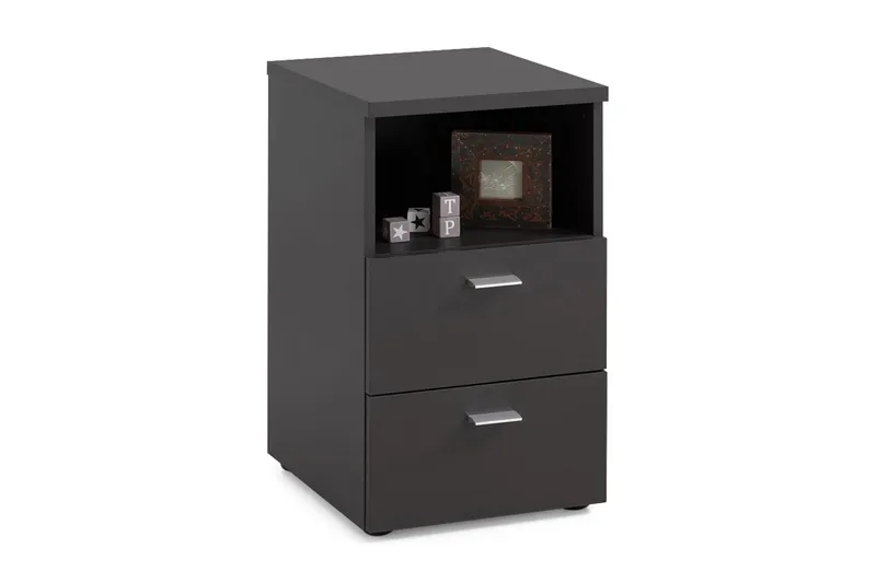 Colima Sängbord 35 cm med Förvaring 2 Lådor + Hylla - Svart - Möbler - Sovrum - Sängbord