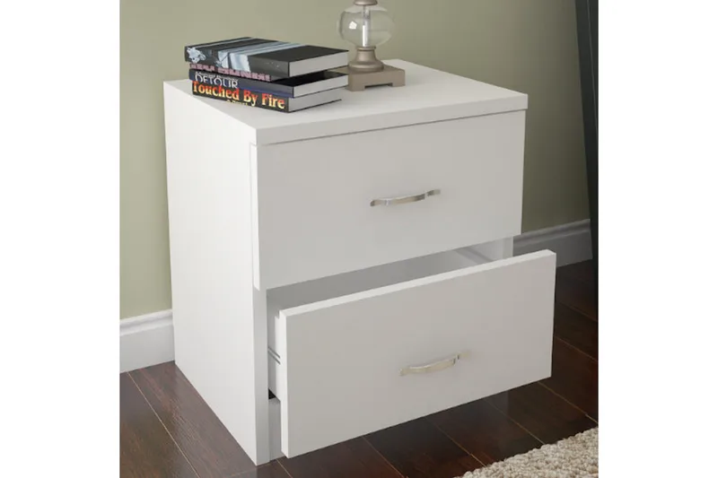 Decorotika Sängbord 40 cm med Förvaring 2 Lådor - Vit - Möbler - Sovrum - Sängbord