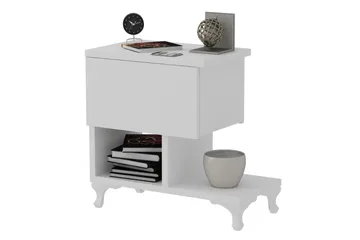 Decorotika Sängbord 46 cm med Förvaring Låda + Hyllor Ben - Vit - Möbler - Sovrum - Sängbord