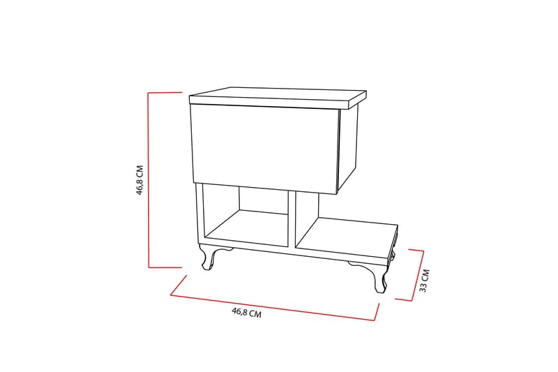 Decorotika Sängbord 46 cm med Förvaring Låda + Hyllor Ben - Vit - Möbler - Sovrum - Sängbord