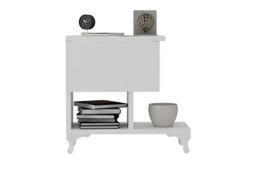 Decorotika Sängbord 46 cm med Förvaring Låda + Hyllor Ben - Vit - Möbler - Sovrum - Sängbord