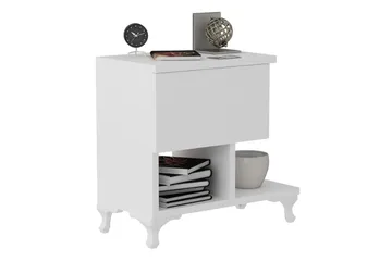 Decorotika Sängbord 46 cm med Förvaring Låda + Hyllor Ben - Vit - Möbler - Sovrum - Sängbord