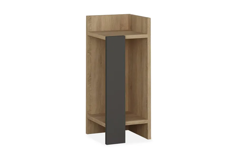 Decorta Sängbord 27 cm med Förvaring Hyllor + Luckor Höger, Brun/Grå