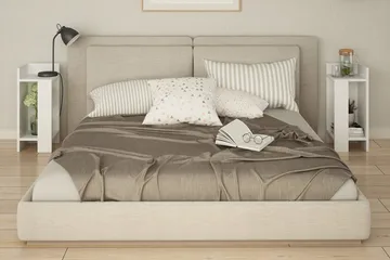 Decorta Sängbord 27 cm med Förvaring Hyllor + Luckor - Vit - Möbler - Sovrum - Sängbord