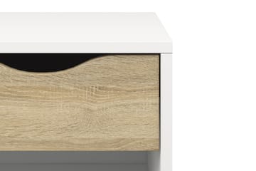 Delta Sängbord 50 cm med Förvaring Låda + Hylla - Vit/Ekfärg - Möbler - Sovrum - Sängbord