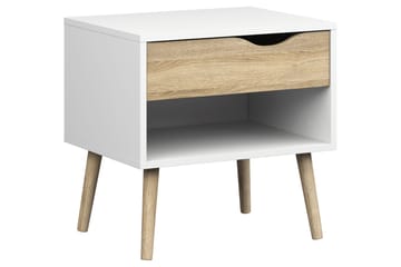 Delta Sängbord 50 cm med Förvaring Låda + Hylla - Vit/Ekfärg - Möbler - Sovrum - Sängbord
