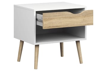 Delta Sängbord 50 cm med Förvaring Låda + Hylla - Vit/Ekfärg - Möbler - Sovrum - Sängbord