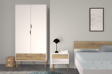 Delta Sängbord 50 cm med Förvaring Låda + Hylla - Vit/Ekfärg - Möbler - Sovrum - Sängbord