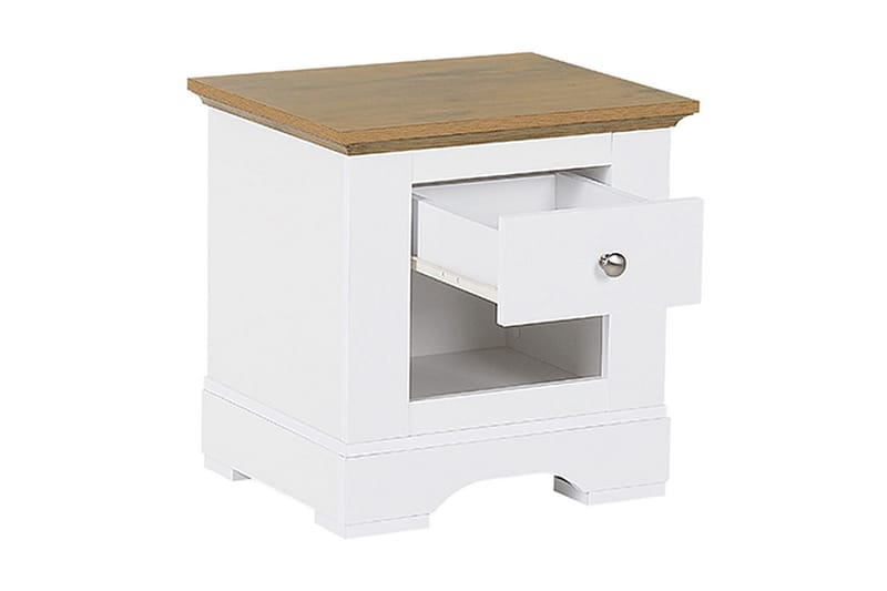 DEMOOR Sängbord 48 cm med Förvaring Låda + Hylla Vit/Brun - Sängbord - Bord
