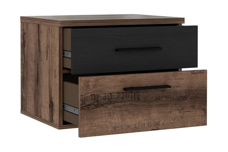 DRYLAW Sängbord 52 cm med Förvaring 2 Lådor Brun/Svart - Möbler - Sovrum - Sängbord