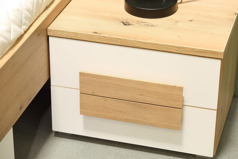 DRYSLWYN Sängbord 50 cm med Förvaring 2 Lådor Brun/Vit - Möbler - Sovrum - Sängbord