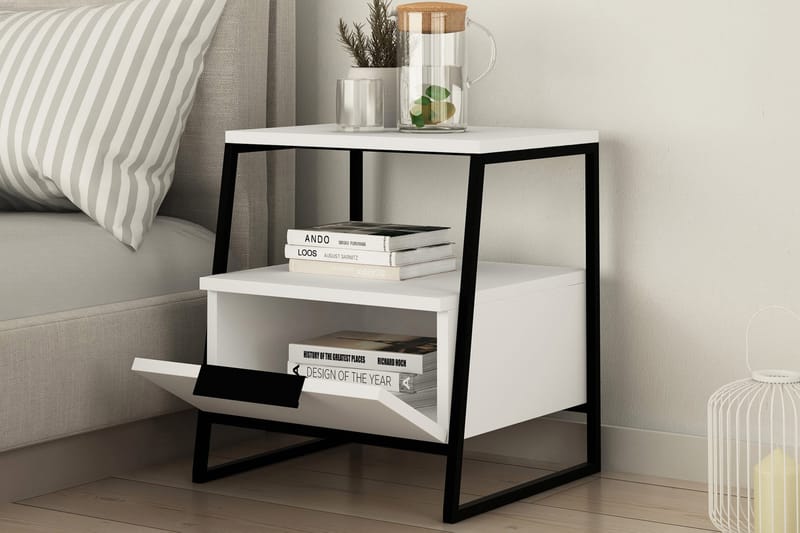 ELDGARNSÖ Sängbord 45 cm med Förvaring Hylla + Lucka Vit/Sva - Möbler - Sovrum - Sängbord