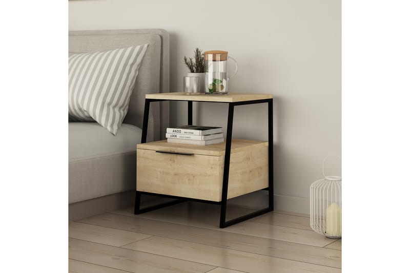 ELDGARNSÖ Sängbord 45 cm med Förvaring Hylla+Lucka Ljusbrun/ - Brun - Möbler - Sovrum - Sängbord