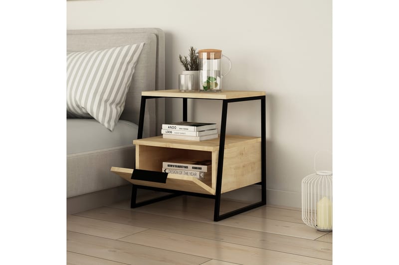 ELDGARNSÖ Sängbord 45 cm med Förvaring Hylla+Lucka Ljusbrun/ - Brun - Möbler - Sovrum - Sängbord