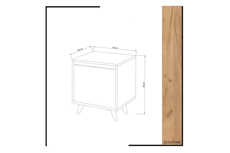 ELLINA Sängbord 45 cm med Förvaring Skåp Trä/Vit - Trä/Vit - Möbler - Sovrum - Sängbord