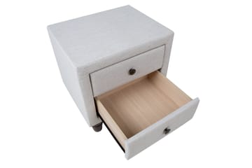 Emilia Sängbord med Förvaring och Lådor i Tyg med Träben - Beige - Möbler - Sovrum - Sängbord