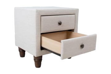 Emilia Sängbord med Förvaring och Lådor i Tyg med Träben - Beige - Möbler - Sovrum - Sängbord