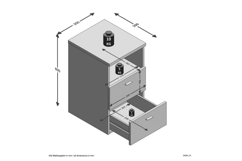 FMD Nattduksbord med 2 lådor vit högglans - Vit - Sängbord - Bord